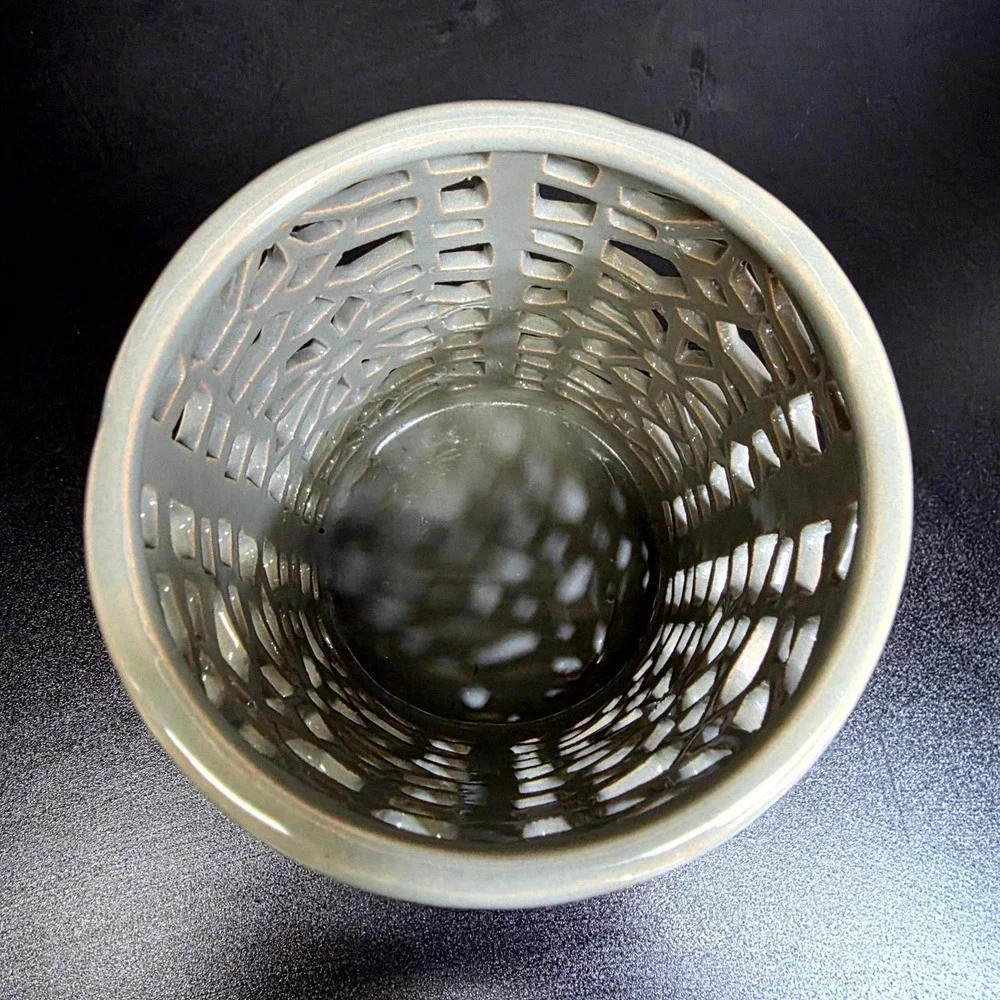 Unbranded Lattice Vase Sage Green Ceramic Geometric Cutout Decor 6.5in Starburst